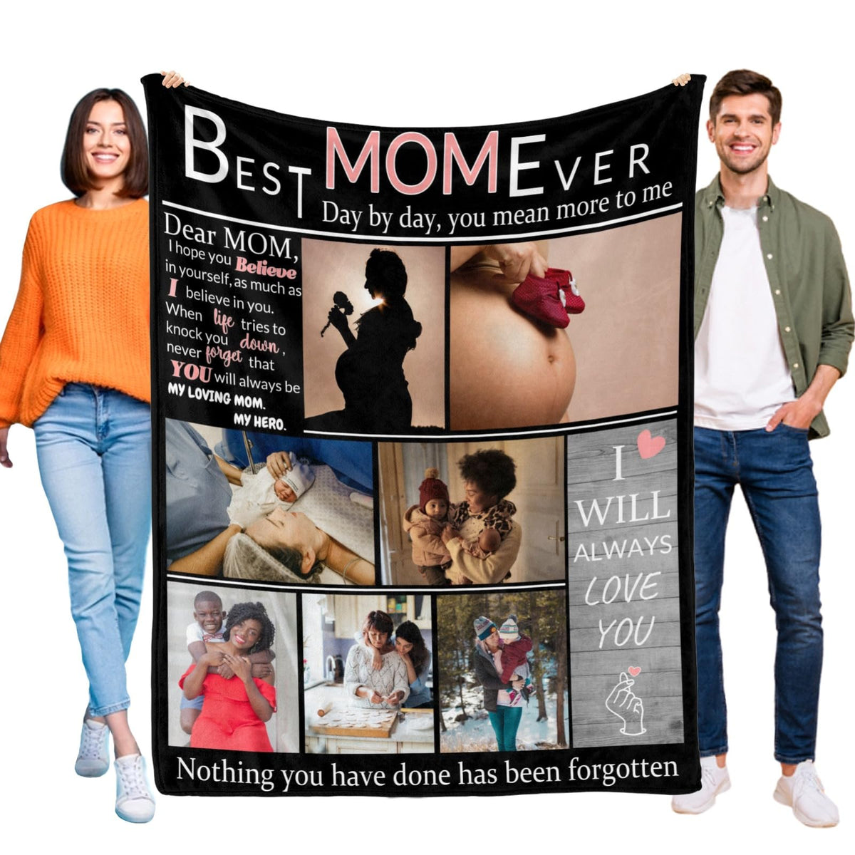 LGNAZIO Custom Blanket with Photo, Make a Personalized Mothers Day Blanket Gifts for Mom Her, Customizable Memories Souvenir Throw Blankets with Pictures for Best Mom Ever, 7 Collage Made in USA