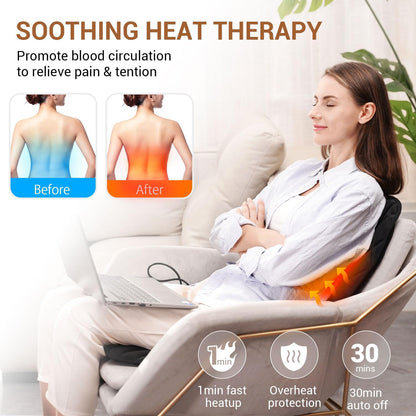 CARSHION Back Massager with Heat,Heated Seat Cover Cushion with 5 Vibrating Massage Nodes Chair Pad for Pain Relief Home Office Use