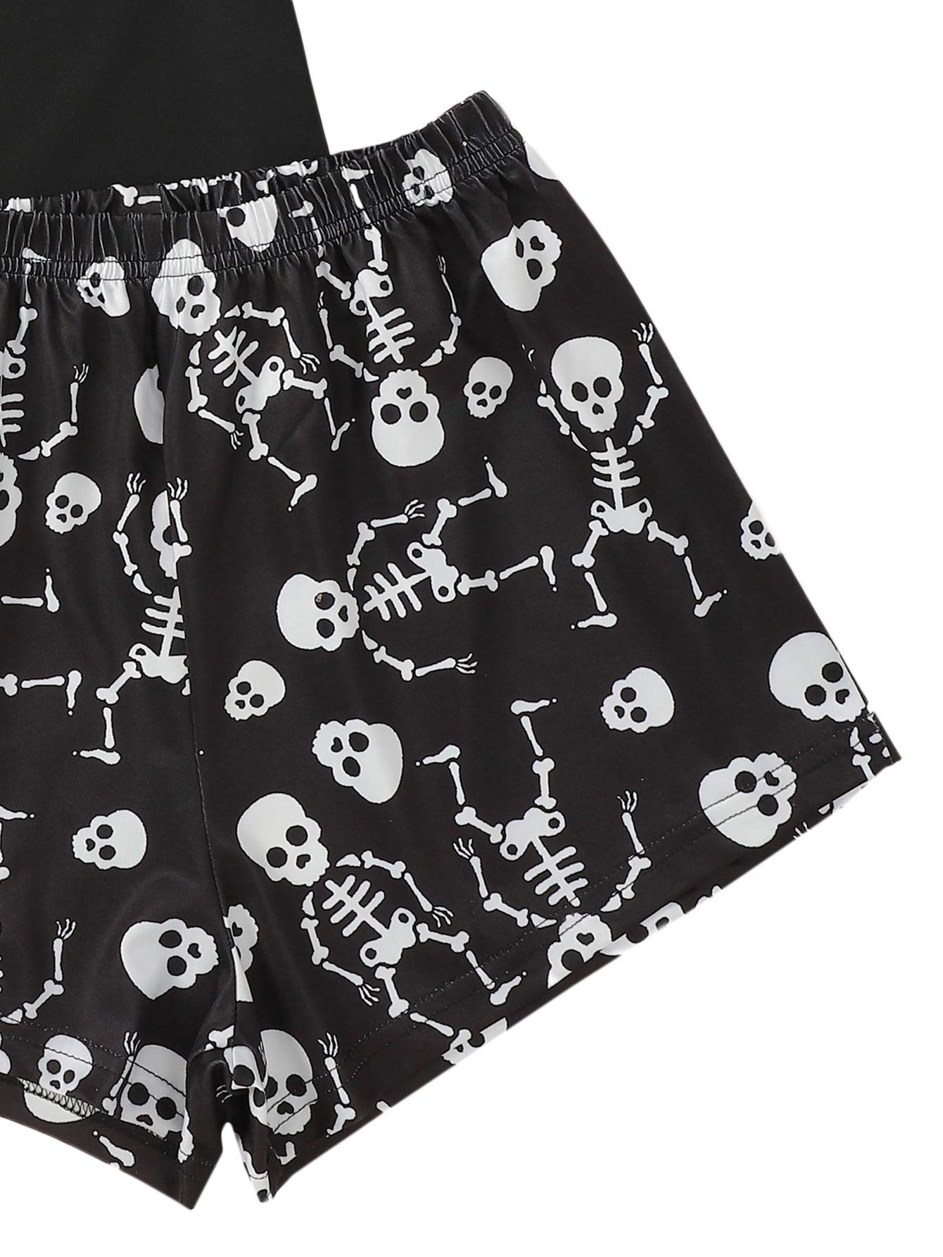 SweatyRocks Women's Cute Graphic Print Short Sleeve Crop Top with Shorts Pajama Set Skull Black L