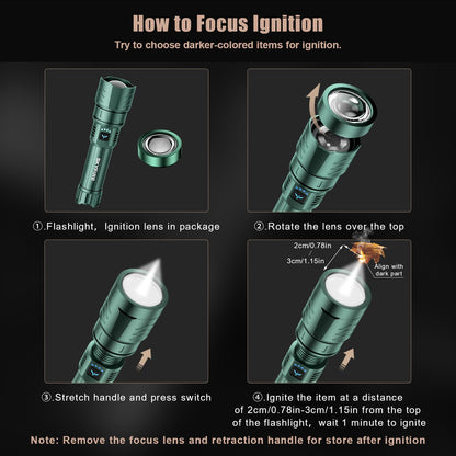 SKYFIRE LED Flashlights High Lumens with Ignition Lens,3000lm Super Bright Rechargeable Flashlight,Zoomable,4 Modes,Waterproof Tactical Flash Light for Camping Essentials,Outdoor and Home,Gift