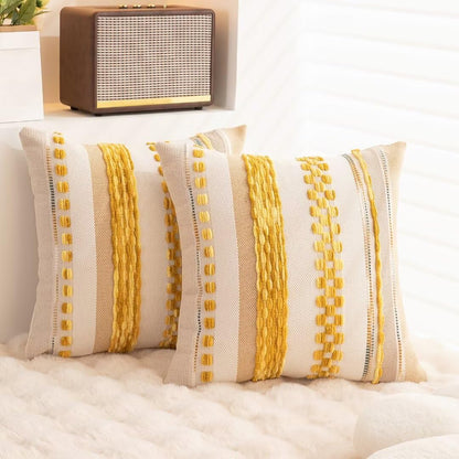 Boho Throw Pillow Covers 18x18 Set of 2 Farmhouse Decorative Cushion Case Striped Square Pillows Cover Chenille Pillow Cases Accent Neutral Pillowcase for Sofa Couch Bed,Sky Blue