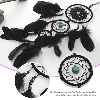 Pretty Jolly Black Gothic Dream Catcher Wall Decor Handmade Woven Feather Macrame Dream Catchers Wall Hanging for Bedroom,Living Room,Wedding Party,Home Decor-Black 3 Rings 22.4"