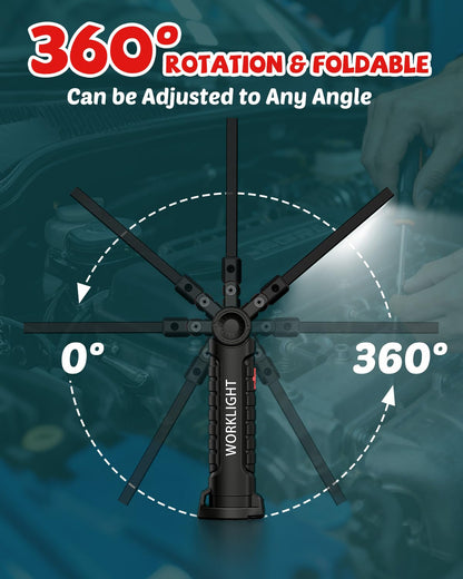 Coquimbo Mens Valentines Day Tool Gifts for Him Boyfriend Husband, Rechargeable LED Work Light BBQ Grill with Magnetic Base Hook, 360° Rotate Mechanic Flashlight Dad Birthday Gifts (2 Pack Black)