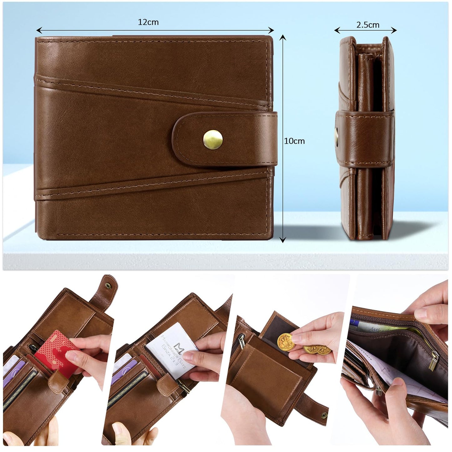 GSG SINCE 1998 Men's Wallets Cowhide Leather Multi-Functional RFID Blocking Wallet with 17 Credit Card Slots, 2 Banknote Compartments, 2 ID Windows, 1 Coin Pocket Dark Brown