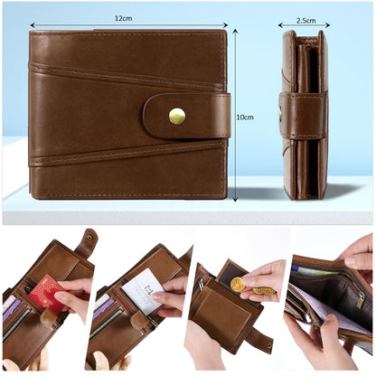 GSG SINCE 1998 Men's Wallets Cowhide Leather Multi-Functional RFID Blocking Wallet with 17 Credit Card Slots, 2 Banknote Compartments, 2 ID Windows, 1 Coin Pocket Dark Brown