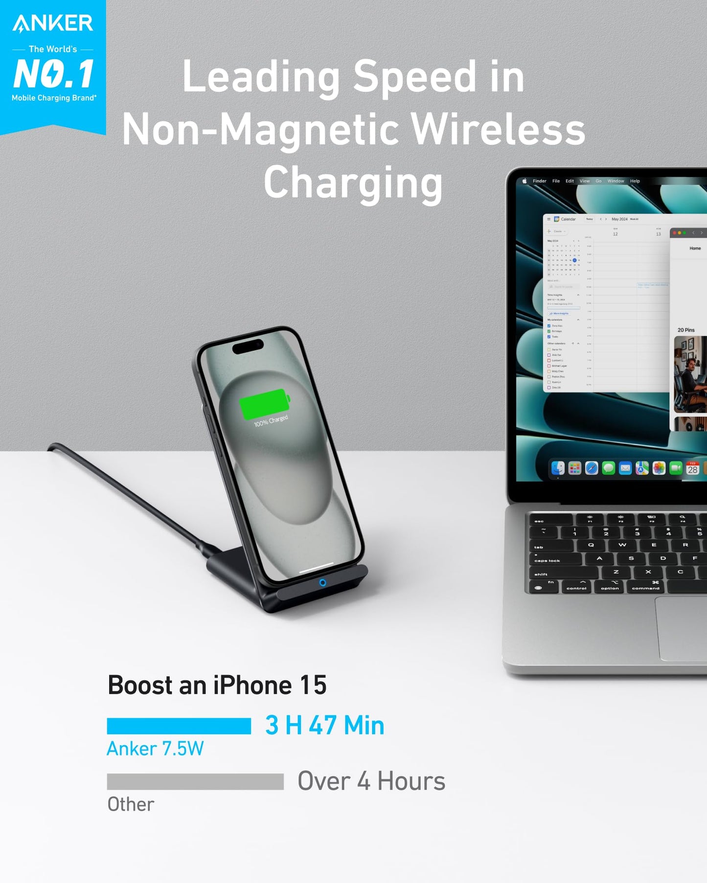 Anker Wireless Charger, PowerWave Stand, Qi-Certified for iPhone 17/16/15/14/13/12 Series, SE, 11, 11 Pro, 11 Pro Max, XR, Xs Max, 10W Fast-Charging Galaxy S20 S10 S9 S8, Note 10 (No AC Adapter)