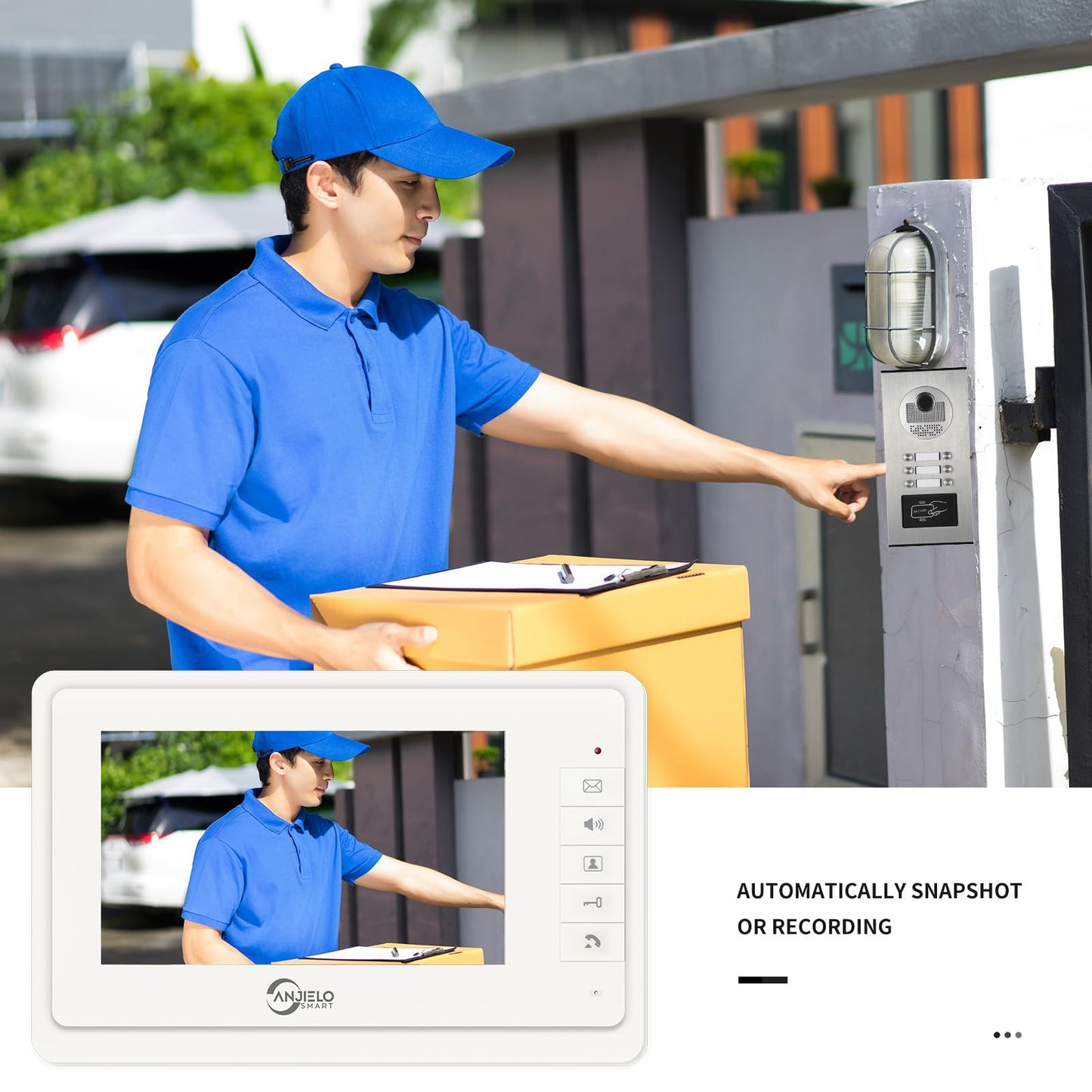 Wired Video Apartment Intercom System,6 Units 7 inch Monitor Video Door Phone Kit,Indoor Outdoor Video Doorbell, ID Card Unlock, 2 Way Audio, 6-Screen for Home Apartment (1 Doorbell+6 Monitor)