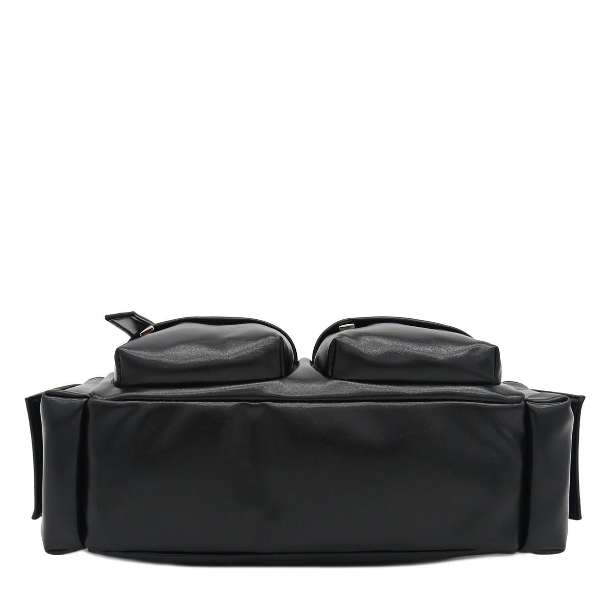FashionPuzzle Glossy PU Leather Multi Pocket Shoulder Bag Satchel (Black)