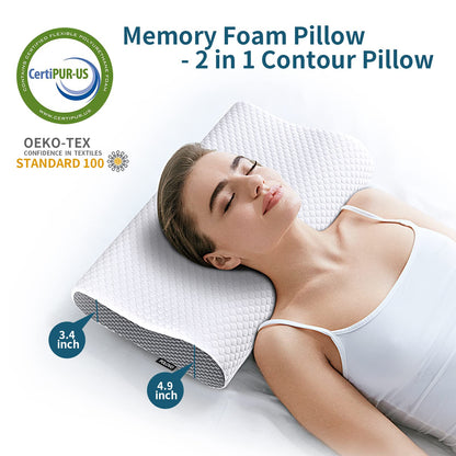 Memory Foam Pillows Neck Pillow Bed Pillow for Sleeping, Ergonomic Cervical Pillow for Neck and Shoulder Pain Relief,Orthopedic Contour Pillow for Side Back Stomach Sleeper(Blue&Grey)