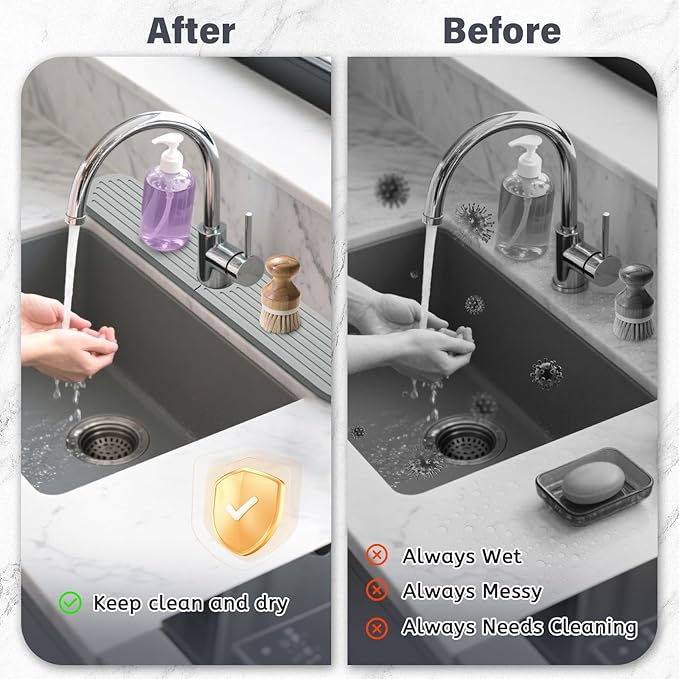Stone Faucet Mat for Kitchen Sink, 2 Set/4PCS Quick Dry Diatomaceous Earth Tray