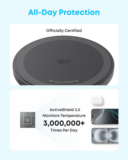 Anker Zolo Magnetic Wireless Charger, Qi2 Certified 15W MagSafe-Compatible Wireless Charging Pad, For iPhone 17/16/15/14 Series, AirPods, and More (Not for Pixel, Adapter Not Included)