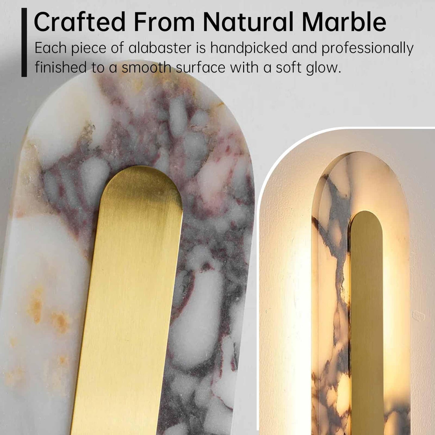 YMDHFS Alabaster Wall Sconce Oval Marble Wall Mount Light Gold Design Bathroom Vanity Light Natural Stone LED Warm Light for Living Room Bedroom Dining Room Hallway Indoor Lighting