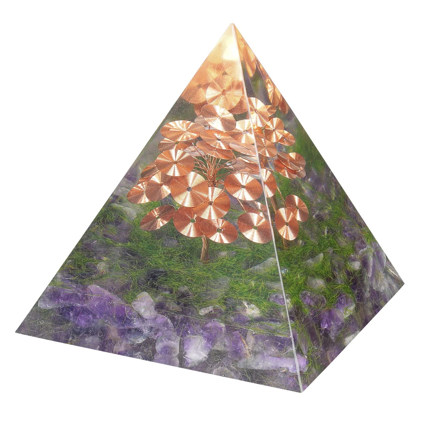 Cheungshing Natural Crystal Tree of Life Orgone Pyramid Stone Reiki Chakra Energy Generator for Meditation Home Office Decor, Amethyst