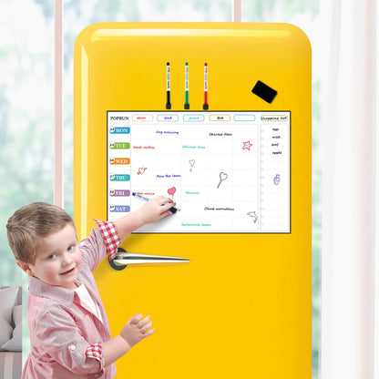 POPRUN Magnetic Weekly Family Planner Whiteboard Calendar for Fridge, A3 Meal Planner Board,Chores Chart for Family and Kids, Fridge Calendar Monday to Sunday, Dry Erase Board for Menu,Memo 43 x 28 cm