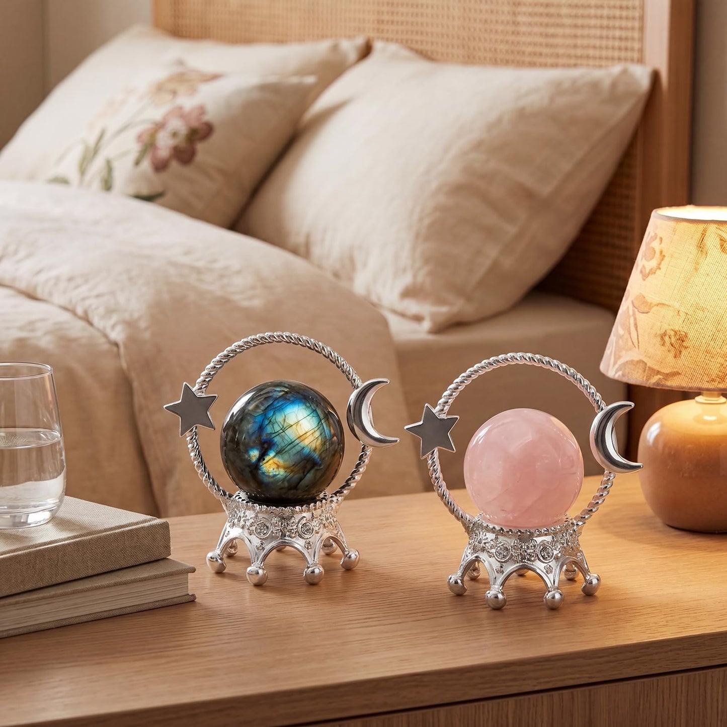 ElaraBerry 2 Pcs Silver Moon Sphere Crystal Ball Stand Crystal Display Stand Rock Display Holder for Displaying Glass Balls Natural Rocks Marbles Small Spherical Ornaments
