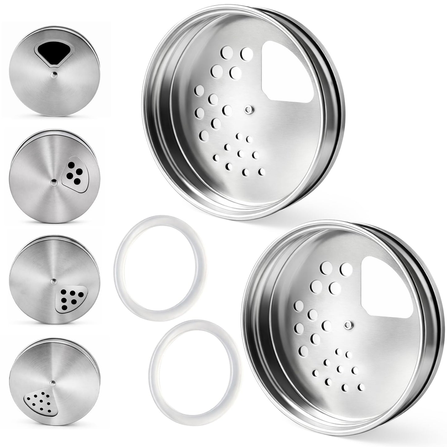 2 Pack Adjustable Mason Jar Spice Shaker Lids with Silicone Sealing Ring Gasket for Regular Mouth Adjustable Tops Pour Spout Seasoning Shaker Dispenser for Spices Salt Sugar Flour Seasonings (2)