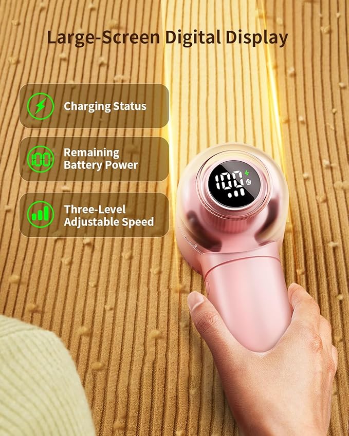 Fabric Shaver with Lint Brush, Large Lint Shaver with Digital Display, 3-Speeds