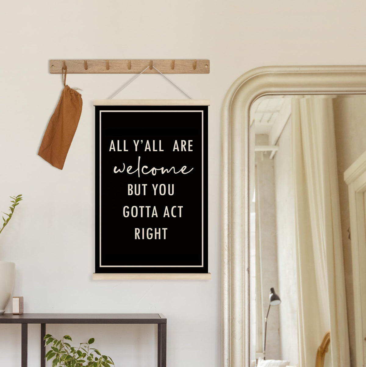 HRQKO Funny Welcome Sign Wall Decor Poster Hanger Frame, Door Signs Posters Wall Art With Wooden Frames, All Y'all Are Welcome Wall Hanging Banner Decor for Home Living Room Entryway, 16x24 Inch