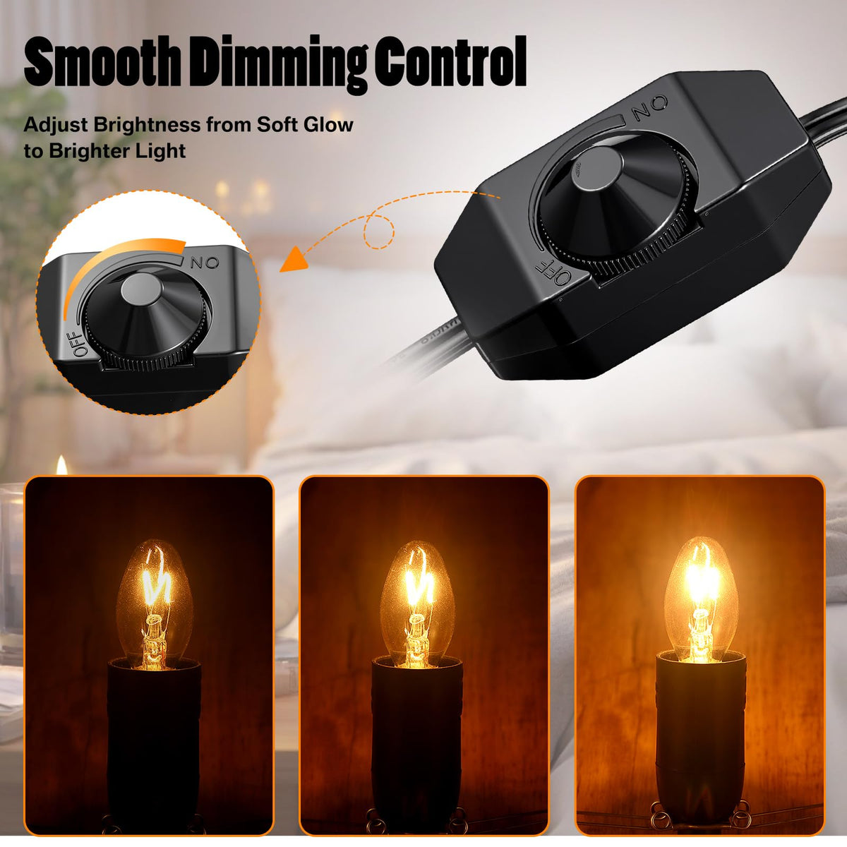 VIHOSE Salt Lamp Cord Replacement Set 4 Pack 5.9FT Power Cord with Dimmer Switch 12 Pcs C7 15w Lights Bulbs for Himalayan Rock Lamps Night Lights Decorative Replacement Accessory