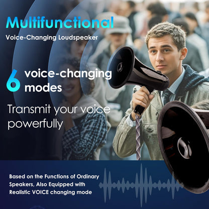 MyMealivos 20w Megaphone Speaker Portable Voice Changer Bullhorn with 6 Different Sound Effects & Built-in Siren and Record & Adjustable Volume Loud Speaker for Outdoor Sports, Party-Black
