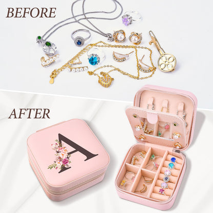 Easter Basket Stuffers for Teens Essentials, Valentines Day Christmas Stocking Stuffers for Women Teen Girl Gifts Trendy Stuff Travel Jewelry Box Case Organizer Personalized Birthday Gifts, Initial A