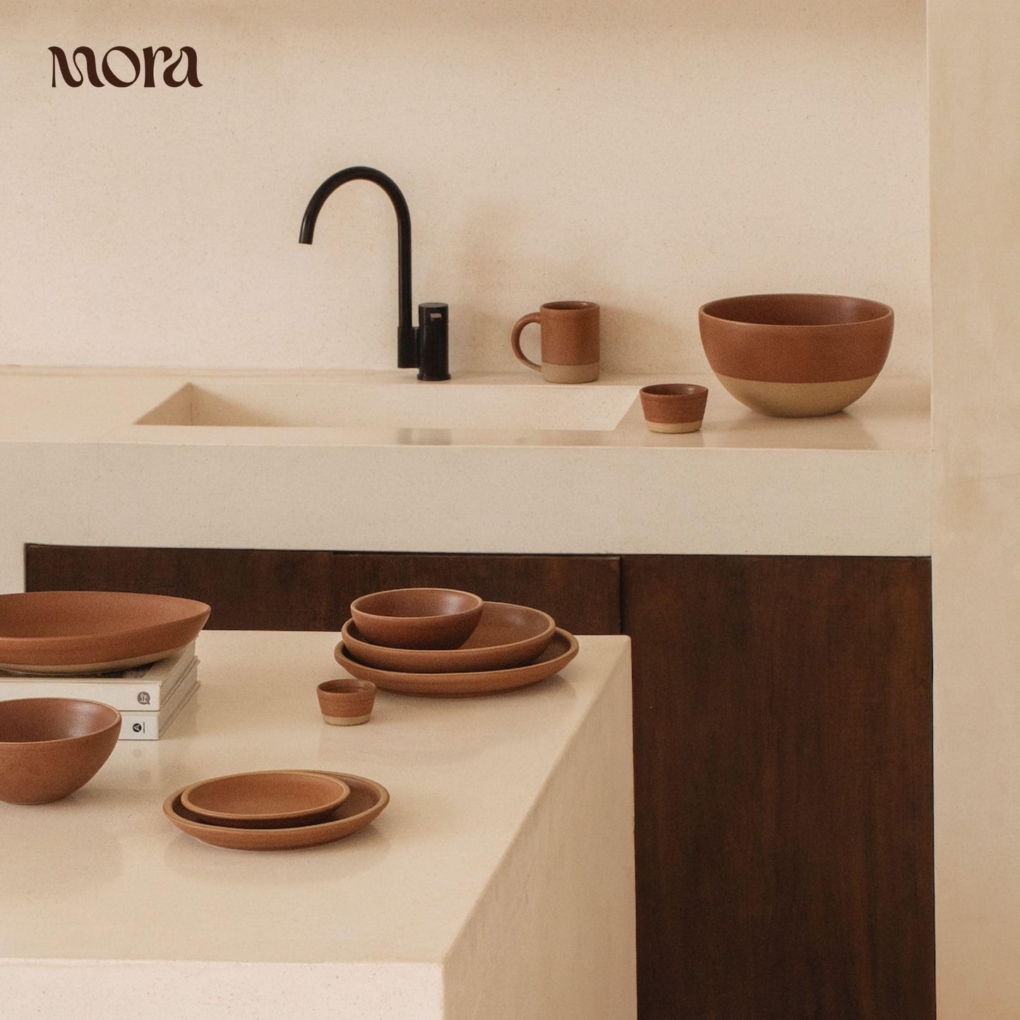 MORA Medium Plates Set of 4, 8.5 inch Ceramic Pottery Salad Plates - Microwave, Oven and Dishwasher Safe - Terracotta
