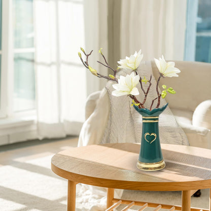 LoveLin,Artificial Flowers with Ceramic Vases,Faux Flower Arrangement,Affordable Luxury Artwork,Housewarming New Year Xmas Gift,Home Decor (White/Dark Green)