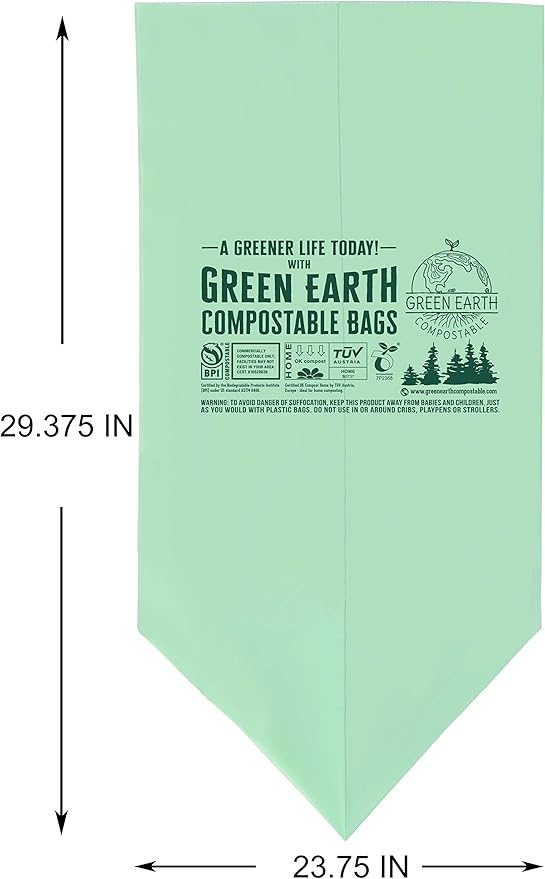 Green Earth Compostable Tall Kitchen Food Scrap Trash Bags, Superior Strength