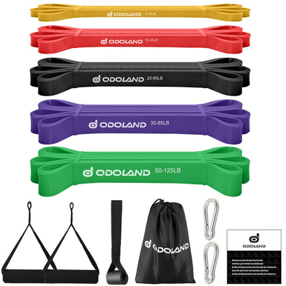 Odoland Pull Up Assist Bands, Pull Up Straps, Resistance Bands with Door Anchor and Handles, Stretch Mobility, Powerlifting and Extra Durable Exercise Bands with eGuide for Men and Lady C