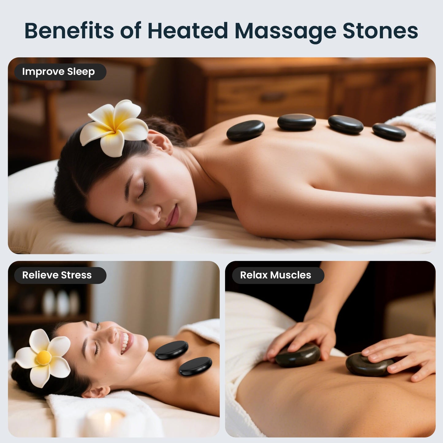 StateRiver Shell Hot Stones Massage Set, 18-Piece Basalt Hot Stones with Heater Kit, Featuring an Elegant Seashell Design for Spa Use. Perfect for Relaxation, Healing, and Pain Relief. （White）