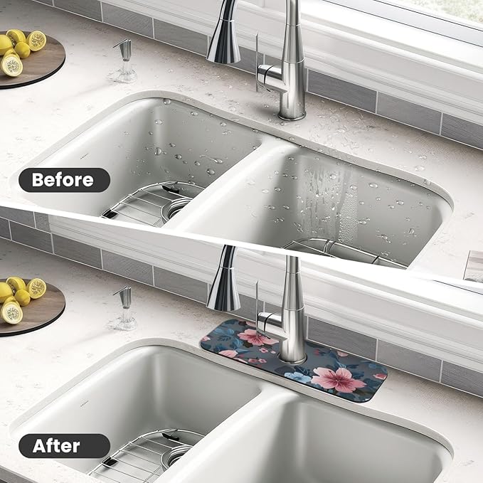 Women Girls Flower Kitchen sink faucet pad, strong water absorption, anti slip