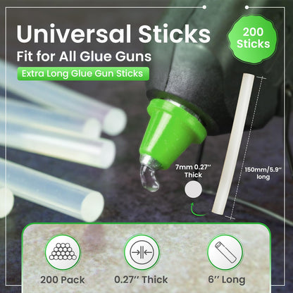 brackit 200 Pack Extra Long Hot Glue Sticks, 7mm x 150mm - Bulk Pack Non-Toxic for Gun Refill Craft DIY - One Size Fits Most