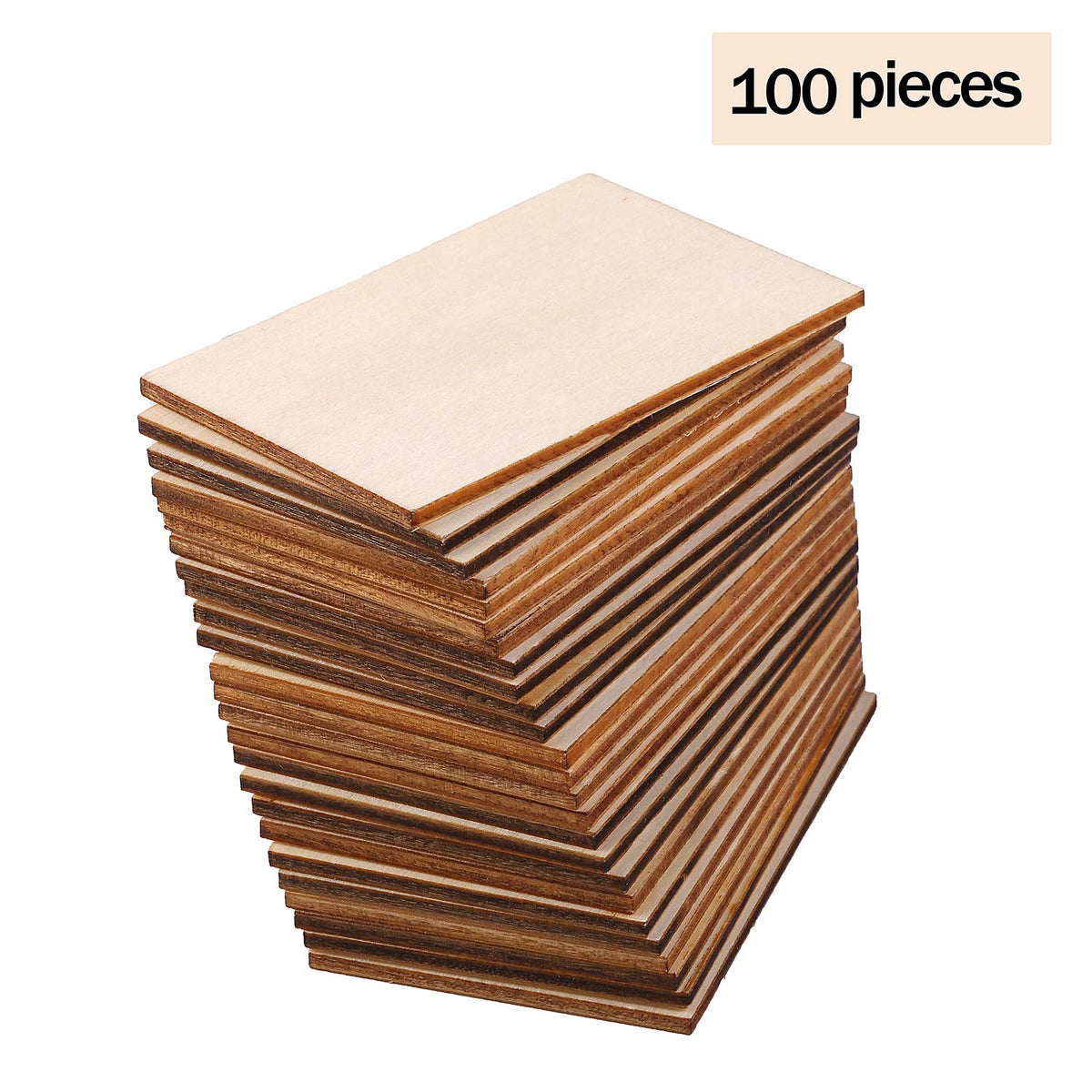 Ruisita 100 Pieces 2 x 3 Inches Unfinished Wood Pieces Rectangle Blank Sharp Corners Wooden Sheets for DIY Arts Craft Project