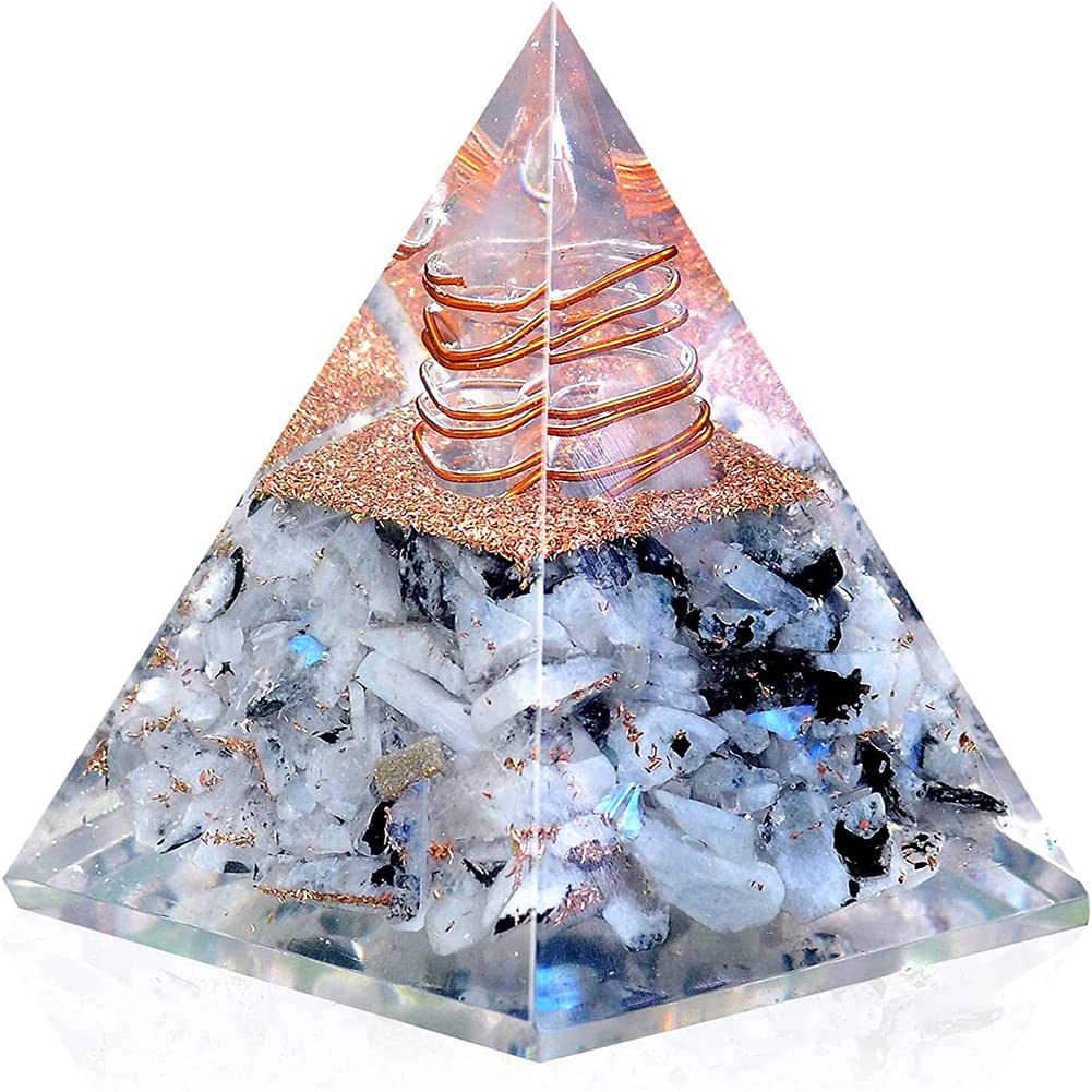 Orgonite Pyramid, Rainbow Moonstone Orgonite Crystal Pyramid, Positive Energy, Strength, Crystal Gemstone Pyramid