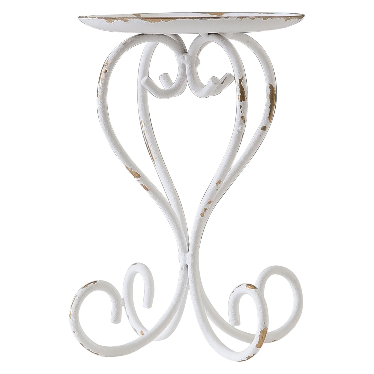 SOFE Metal Pillar Candle Holder, Shabby Chic White Candle Stand Scroll Shape 5.6 Inches Tall, Modern Farmhouse Candles Pedestal, Living Room, Bedroom, Dining Room, Coffee Table Decor