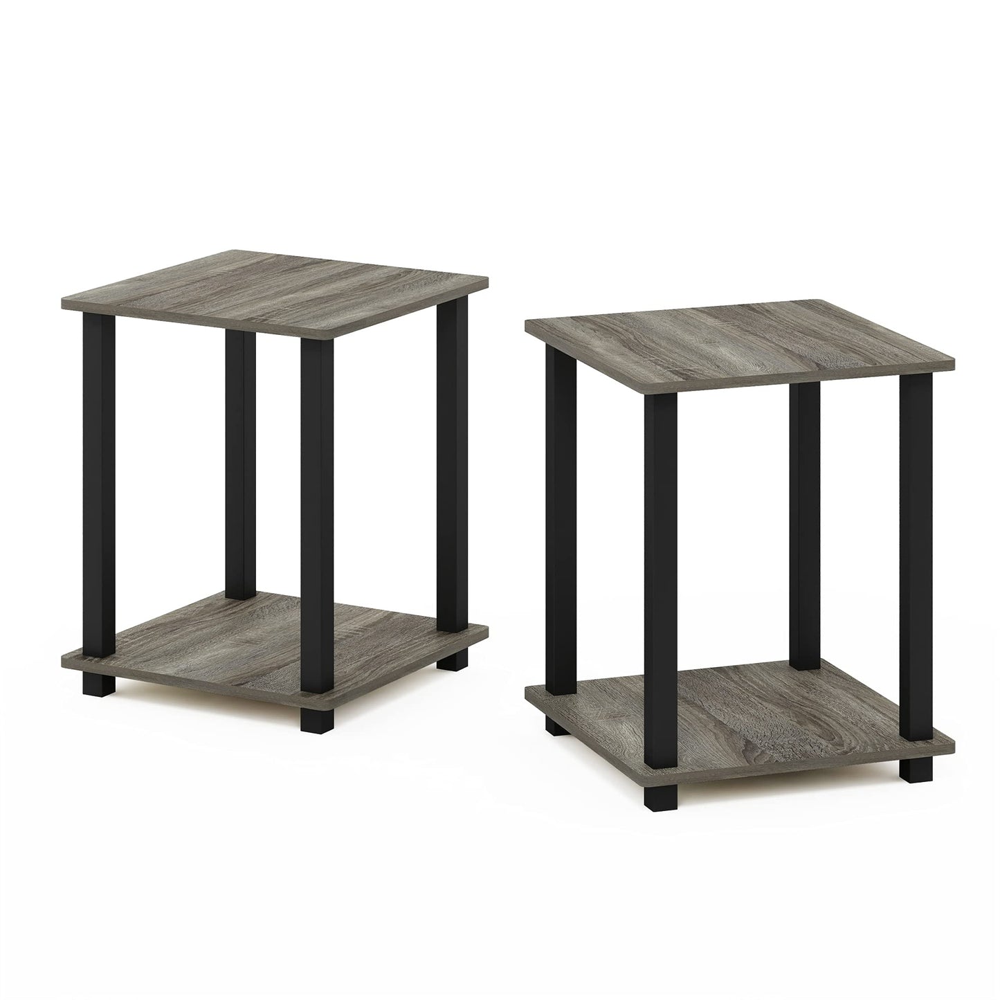 Furinno SIMPLISTIC Side Table Set of 2, 2-Tier Square Modern End Table, Nightstand, Night Stand, Bedside Table, Toolless Assembly, for Living Room, Bedroom, French Oak