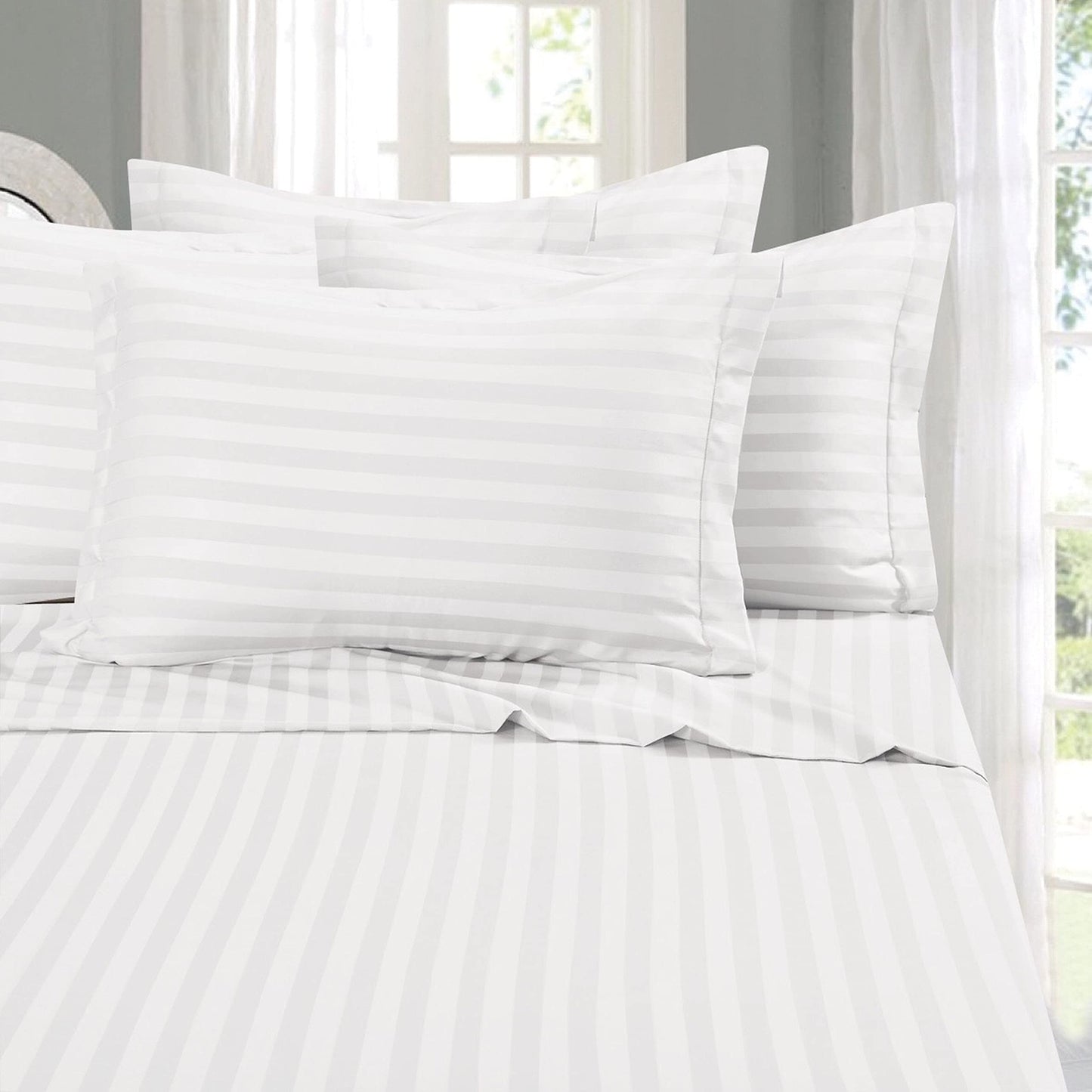 Elegant Comfort Best, Softest, Coziest 6-Piece Sheet Sets! - 1500 Premier Hotel Quality Luxurious Wrinkle Resistant 6-Piece Damask Stripe Bed Sheet Set, California King White