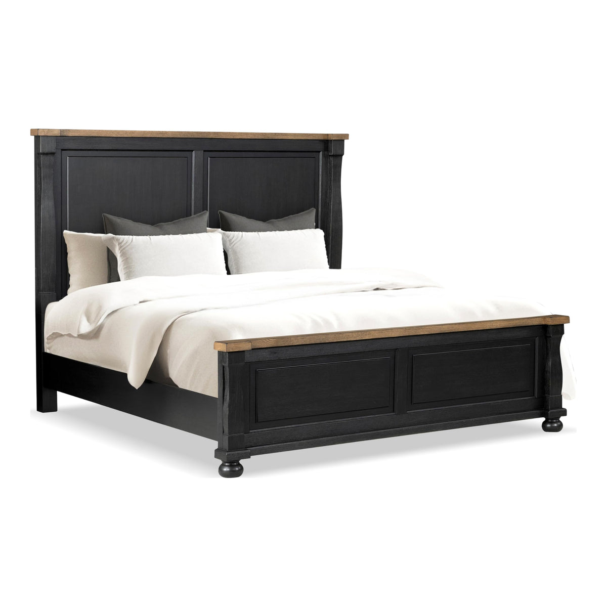 Furniture of America Narella Modern Farmhouse Solid Wood Bed Frame with Panel Headboard, Wooden Bedframe for Bedroom, Guest Room, Box Spring Required, Black/Rustic Oak, Queen