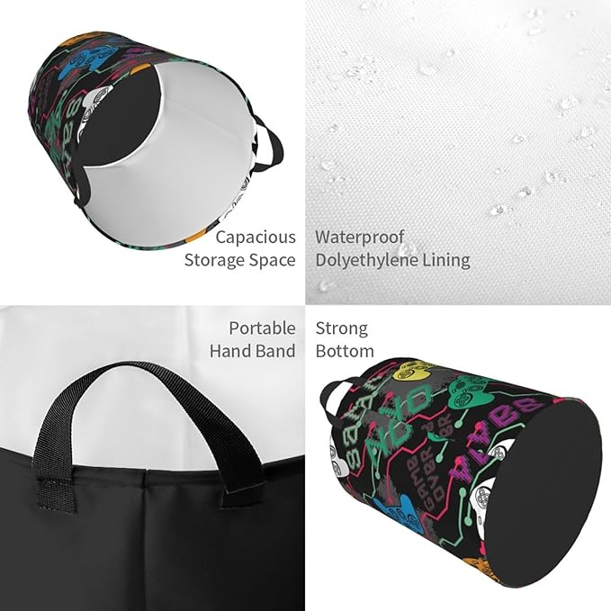 Colorful Game Joysticks Laundry Hamper Bag, Video Game Controller Background