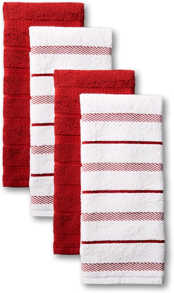 KitchenAid Albany Kitchen Towel 4-Pack Set, Passion Red/White