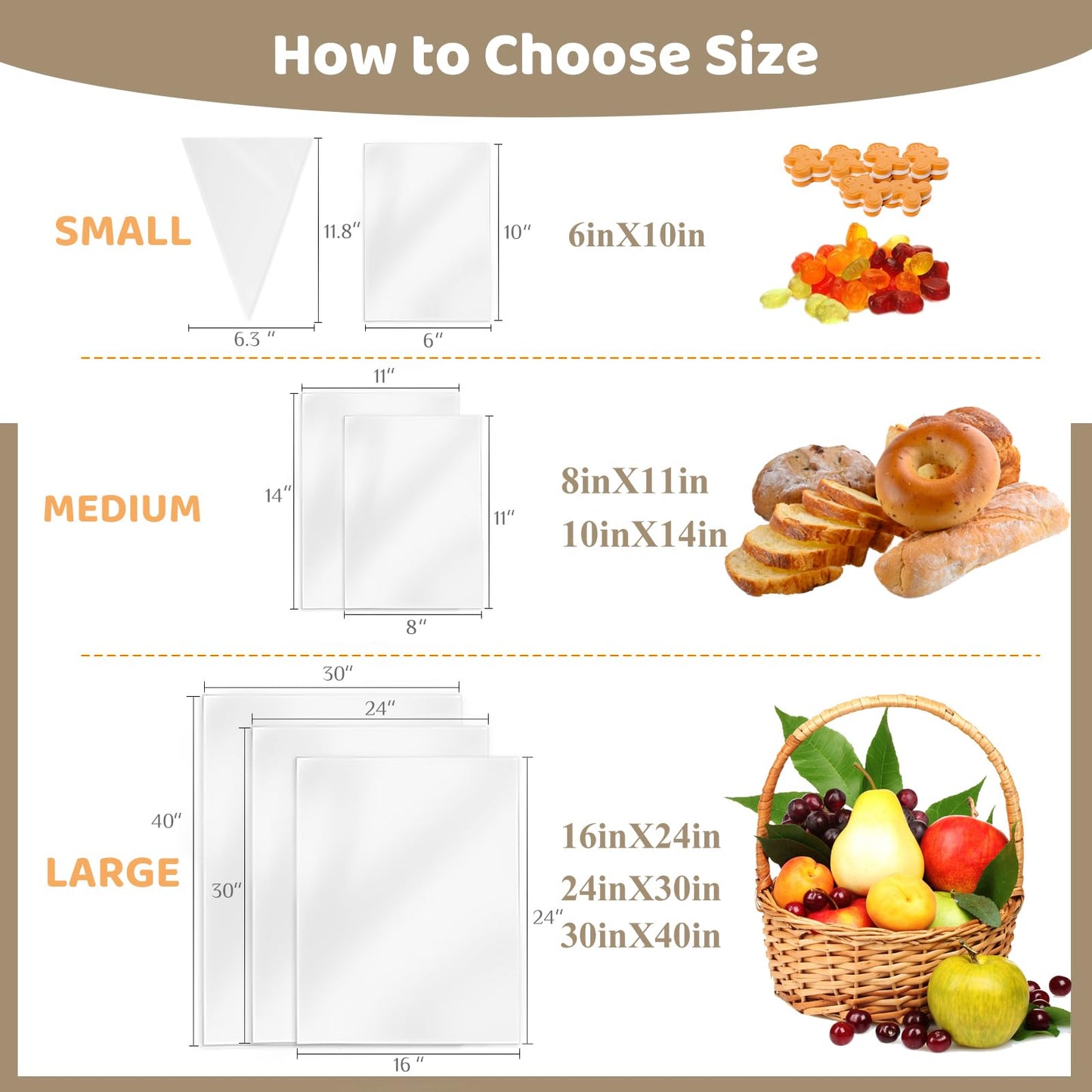 WIKDAY Cellophane Bags 50 PCS 10x14 Inches Clear Gift Gags with Ties Plastic Treat Party Favor Candy Bags for Gift Giving, Packaging Snack, Products