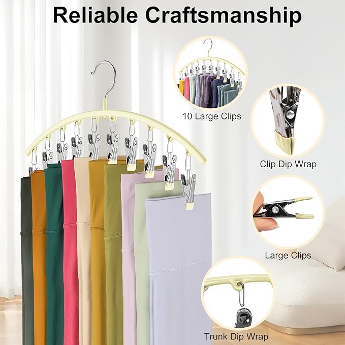 Legging Organizer for Closet, Metal Yoga Pants Hangers 4 Pack w/10 Clips Holds