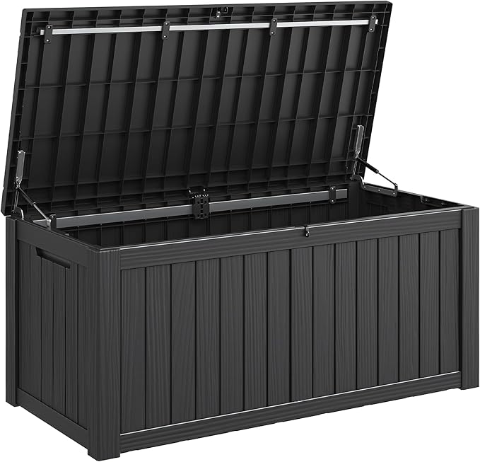 Outdoor Storage Box, Resin Deck Boxes Indoor and outdoor, Waterproof Storage Box Lockable Lid (Black, 120 Gallon)
