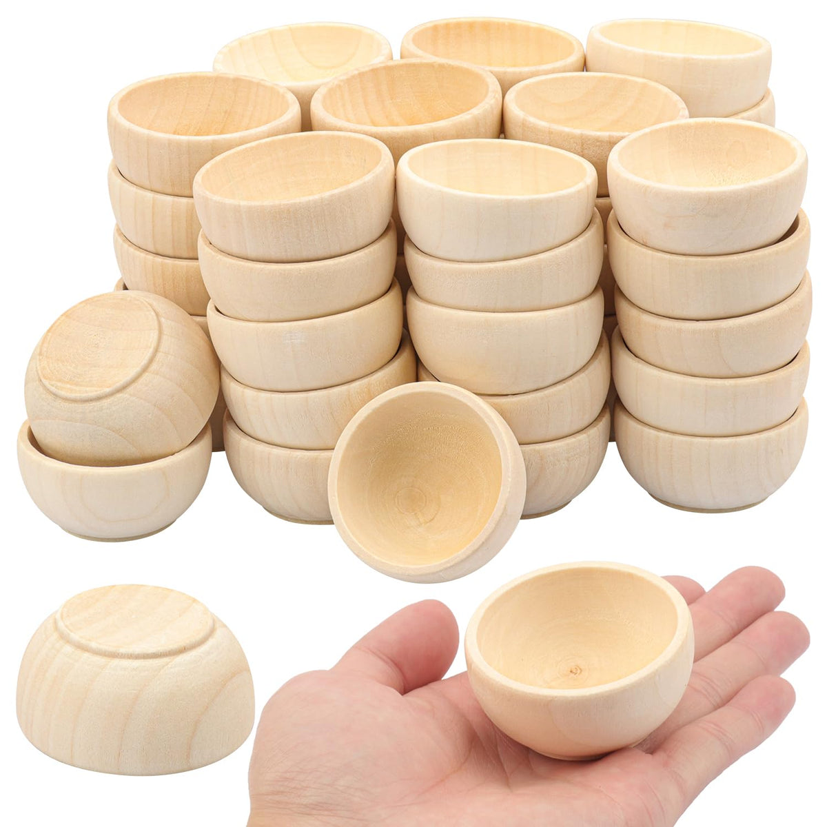 Yiksonyo 50 Pack 2.2inch 1.5 oz Wooden Pinch Bowls, Mini Round Wood Bowls, Unfinished Wooden Bowl for Crafts, DIY Projects, Serving Sauces, Condiments, Dips, and More(1.2 x 2.2 Inches)