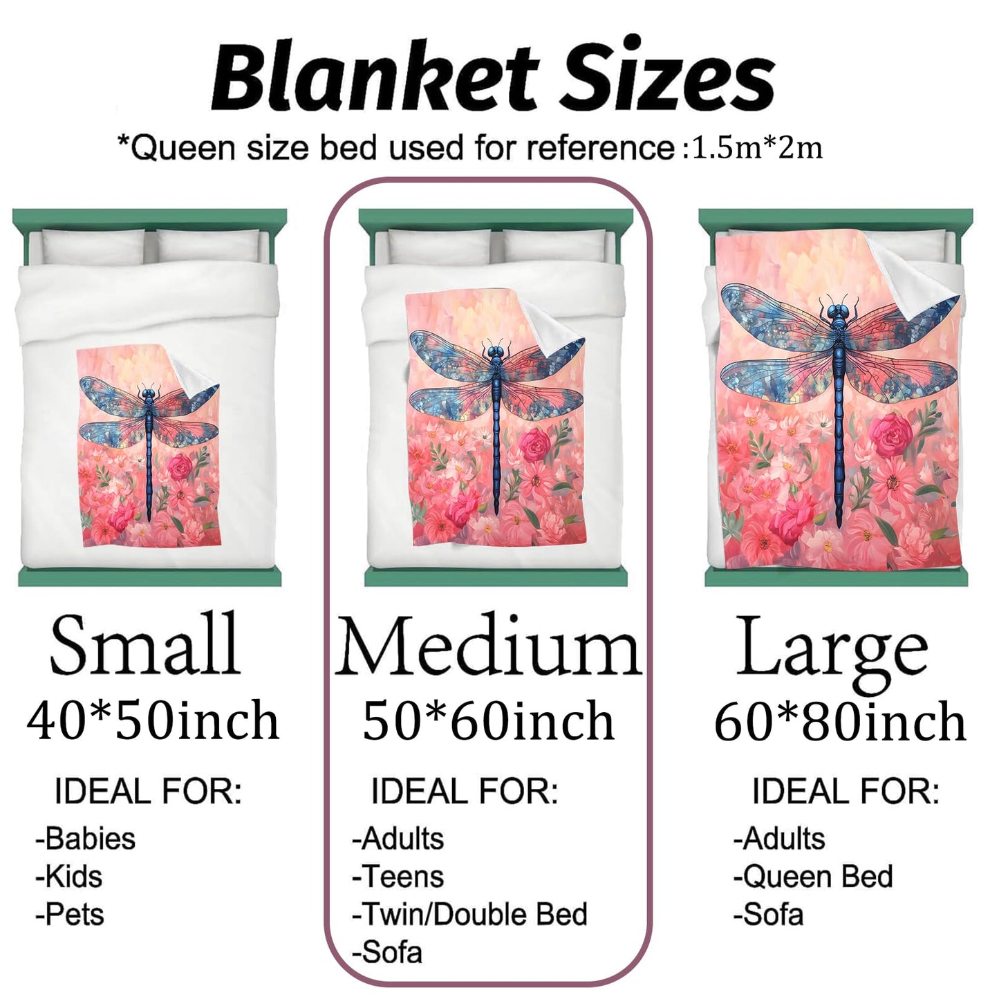 vnlvnl Dragonfly and Floral Blanket Lightweight Flannel Blankets Gifts for Adults Oil Painting Style with Blue Wing and Pink Flower Printed Throw for Couch Chair Office Bedroom Decor, 60x50inch