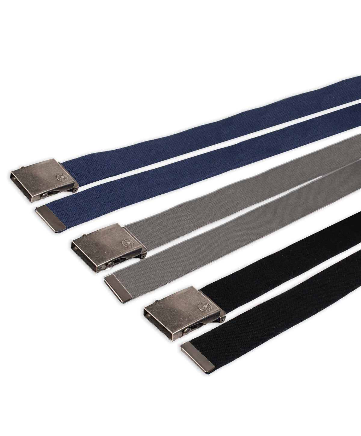 Levi's All-Gender Casual Cut-to-Fit Web Belt Set –3 Pack Straps with One Interchangeable Buckle, Black/Blue/Grey, One Size