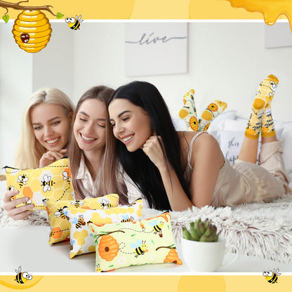 Dispowreath 16 Pcs Bee Lover Gifts for Women:Cute Bee 3"x4" Sticky Notepads Pens Makeup Bags Socks Set for Animals Lover Graduation Birthday Gifts Office Desk Decor