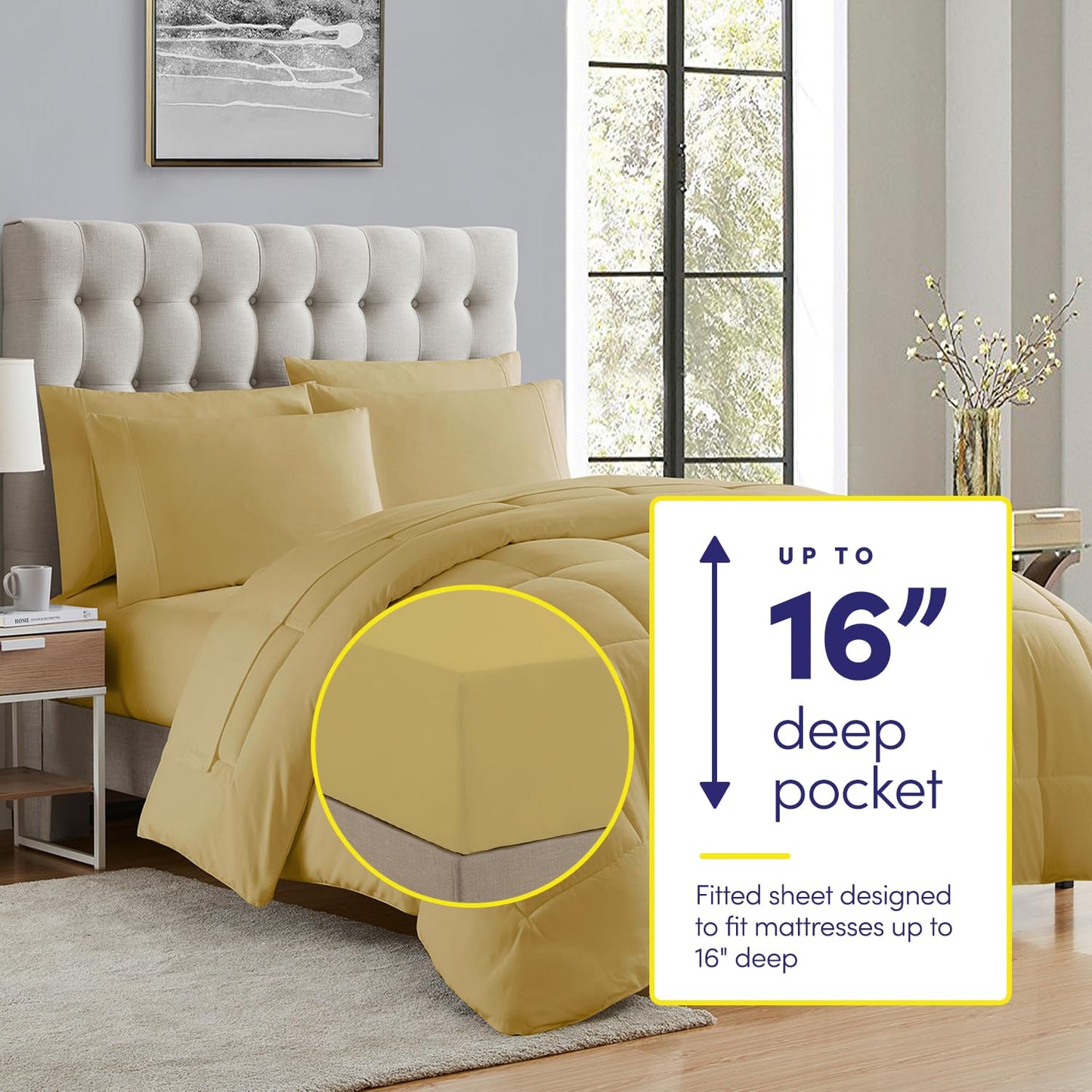 Sweet Home Collection 5 Piece Comforter Set Bag Solid Color All Season Soft Down Alternative Blanket & Luxurious Microfiber Bed Sheets, Camel, Twin