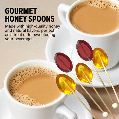 Melville Candy All Natural Honey Spoon Gift Set – Spoons & Lollipops on Wooden Ball Sticks – Gluten-Free, Made in USA Stirrers for Tea, Coffee, & Hot Beverages - Individually Wrapped (6-count, Clover Honey)