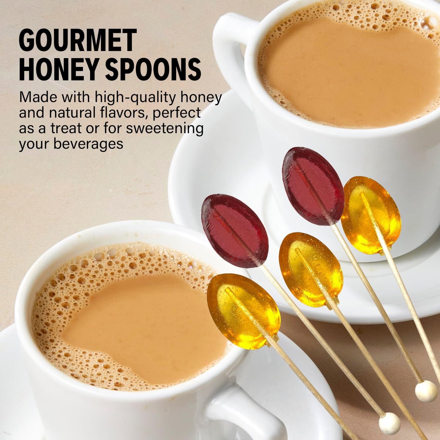 Melville Candy All Natural Honey Spoons – Clover Honey Spoons & Lollipops on Wooden Ball Sticks – Gluten-Free, Made in USA Stirrers for Tea, Coffee, & Hot Beverages - Individually Wrapped (5-count, Clover)